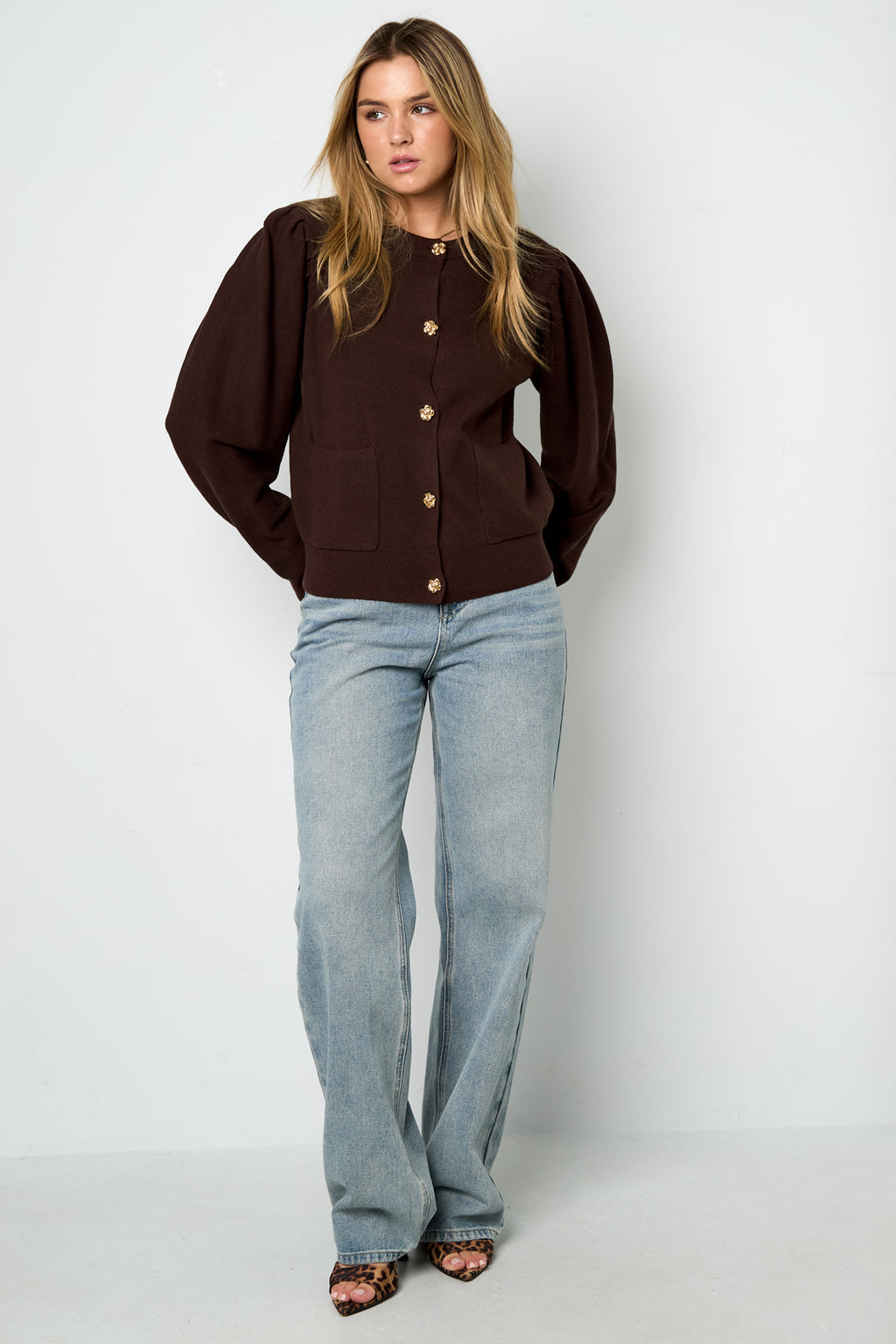 Cardigan di Viscosa Intrecciata Donna Autunno/Inverno Casual Colore Solido