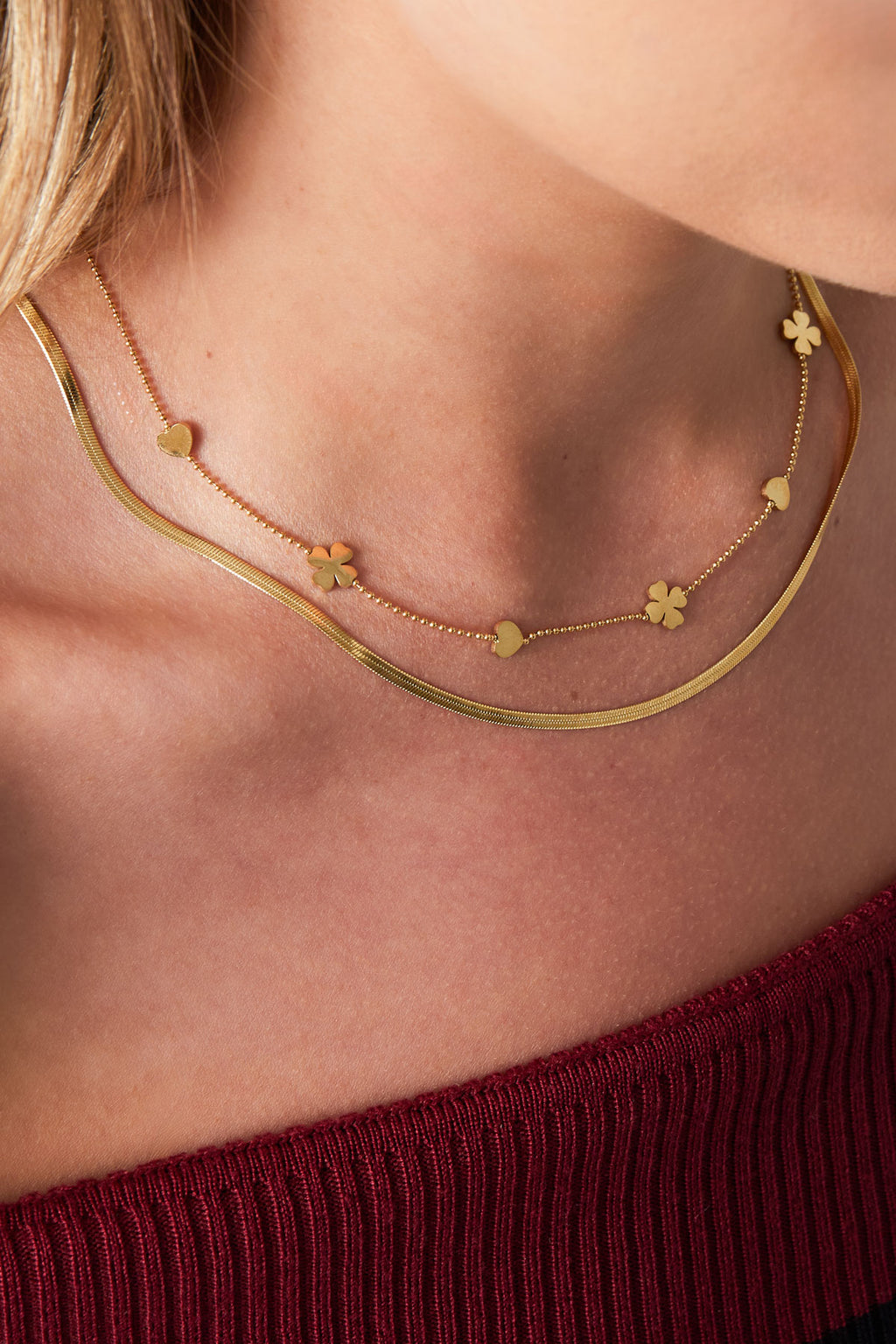 collana doppia trifoglio cuore