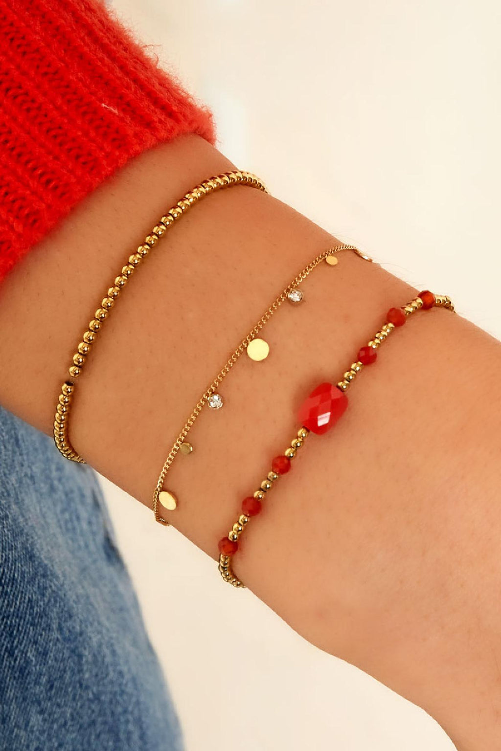 Bracciale semplice con dettagli in strass Gold Stainless Steel