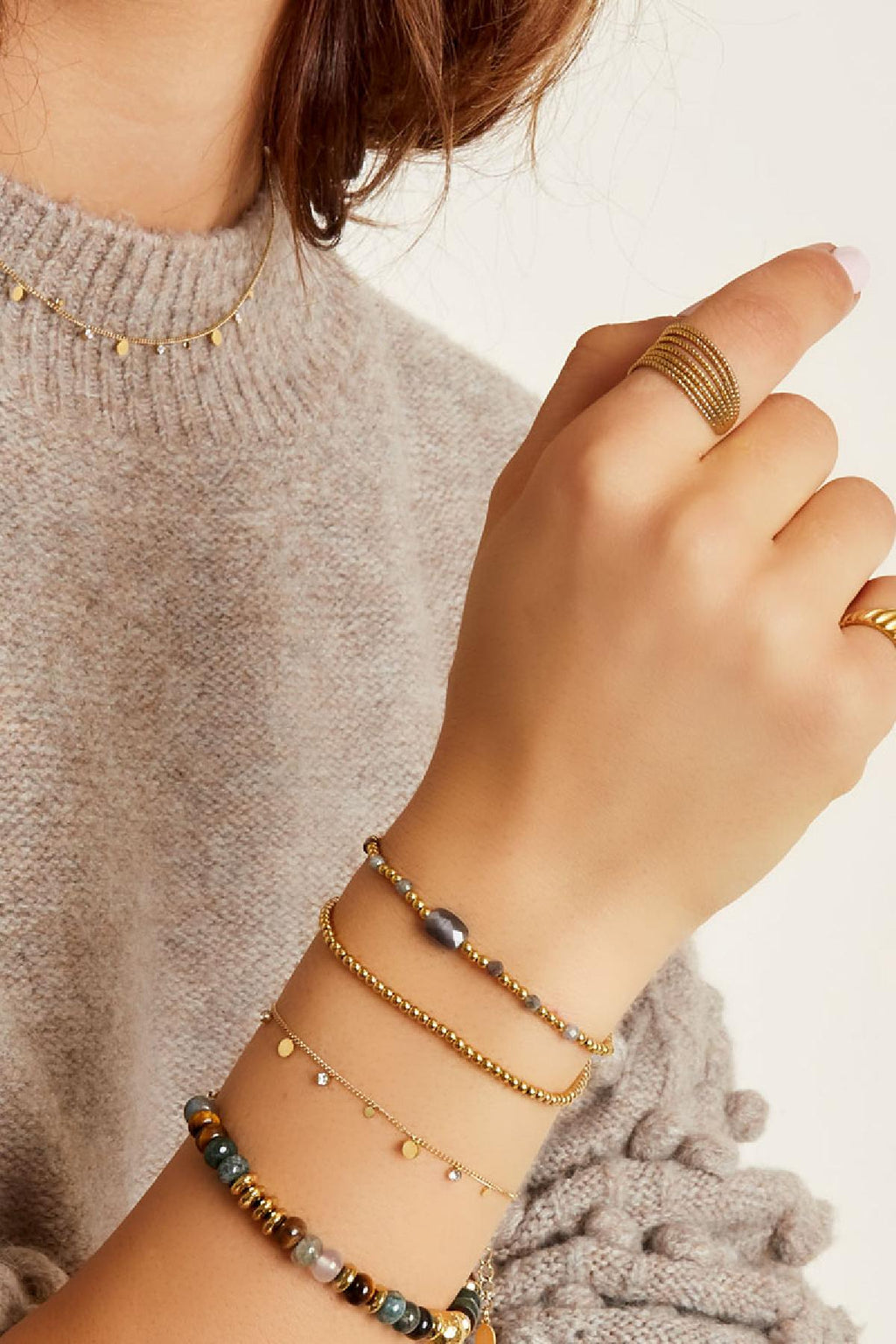 Bracciale semplice con dettagli in strass Gold Stainless Steel