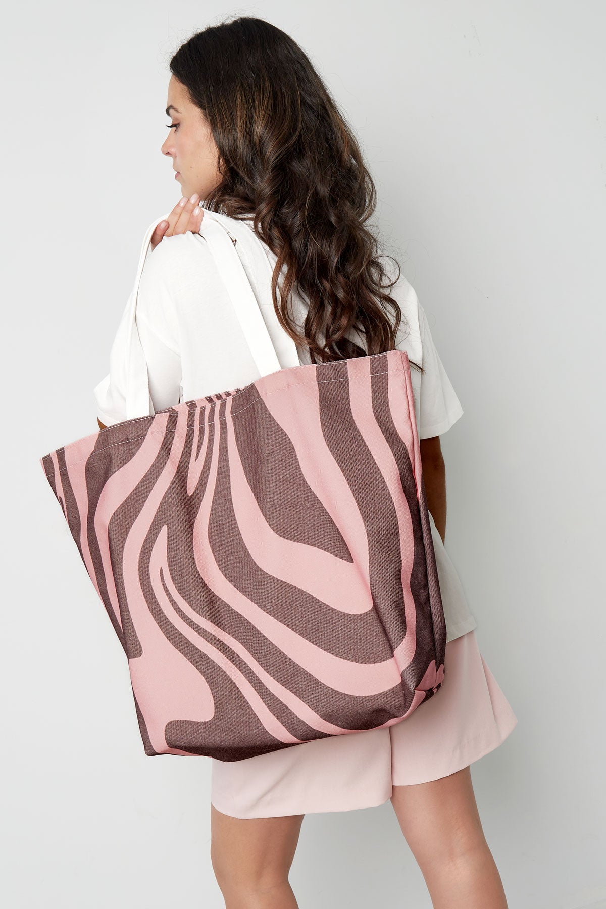 Shopper in tela stampa zebrata - marrone rosa