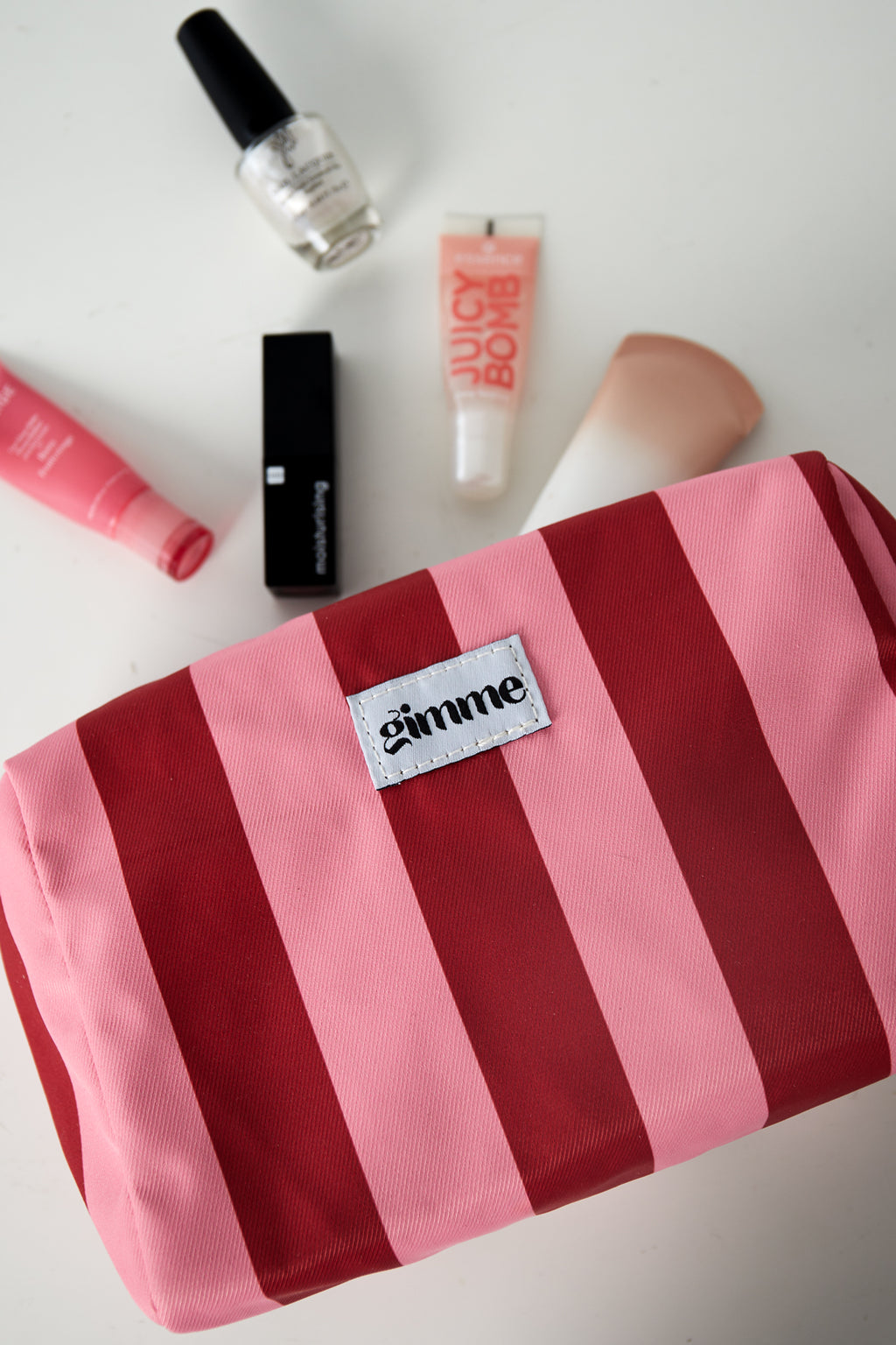 Beauty case a righe grandi - Rosa rosso