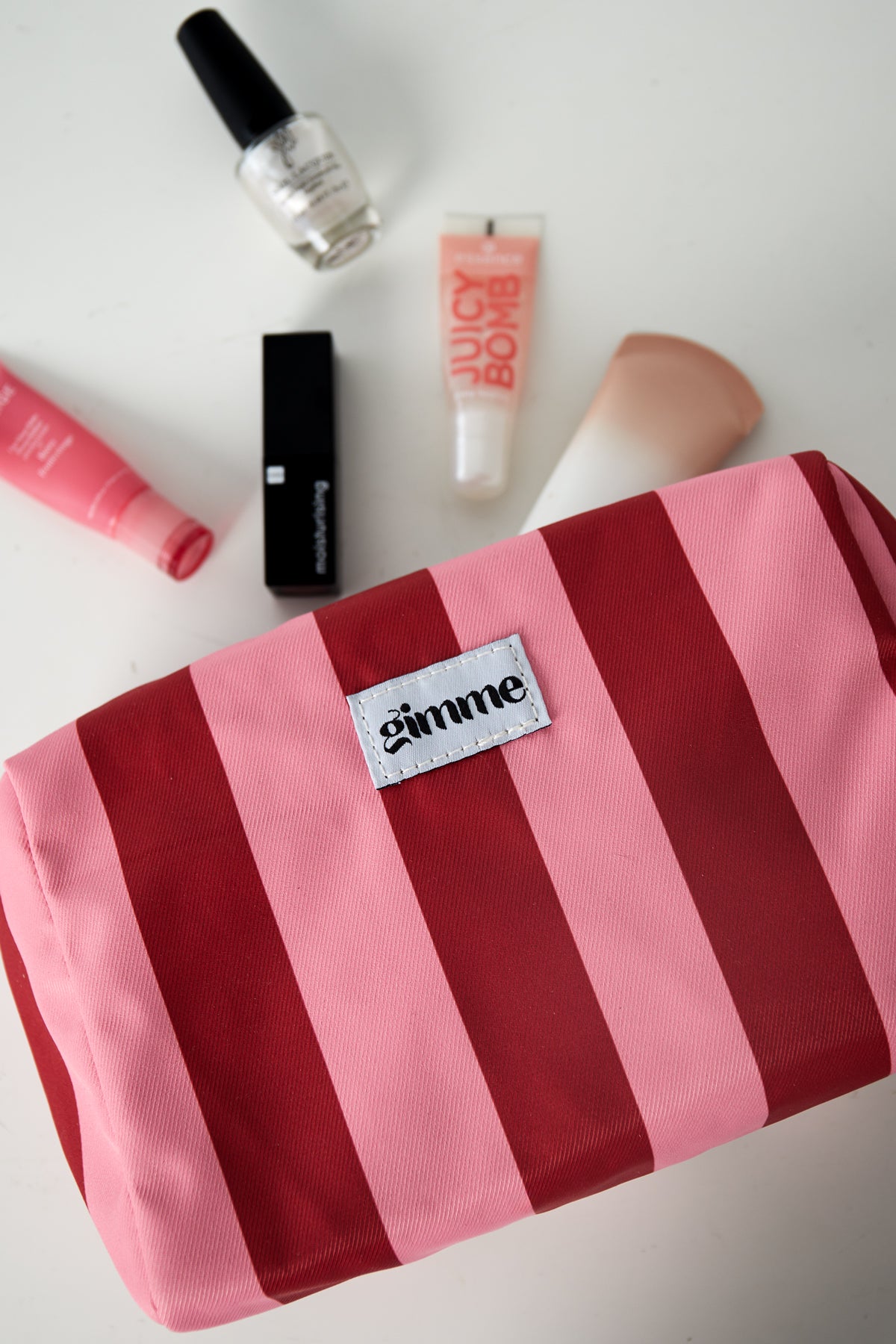 Beauty case a righe grandi - Rosa rosso
