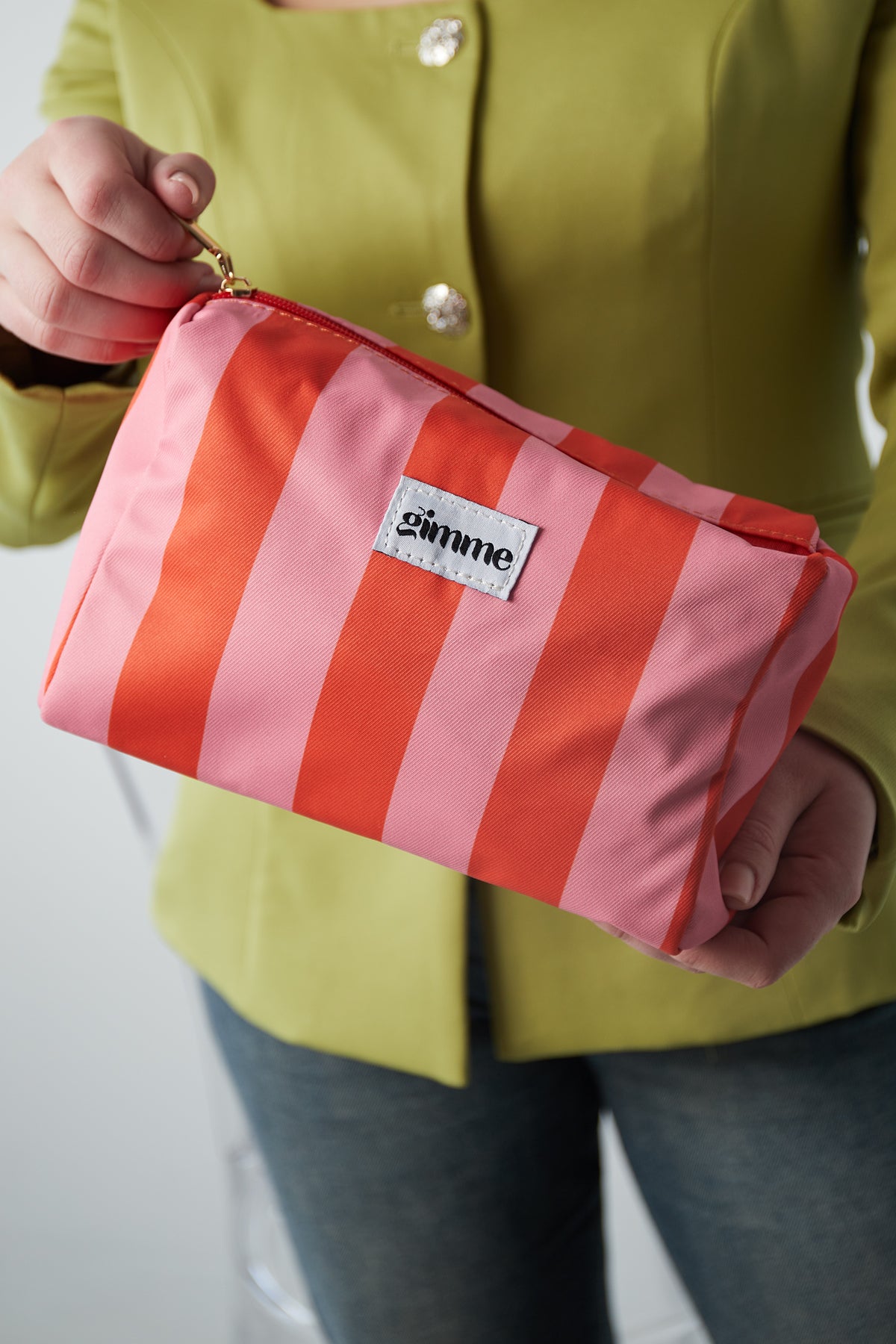 Borsa per il trucco a righe grandi - Arancione rosa