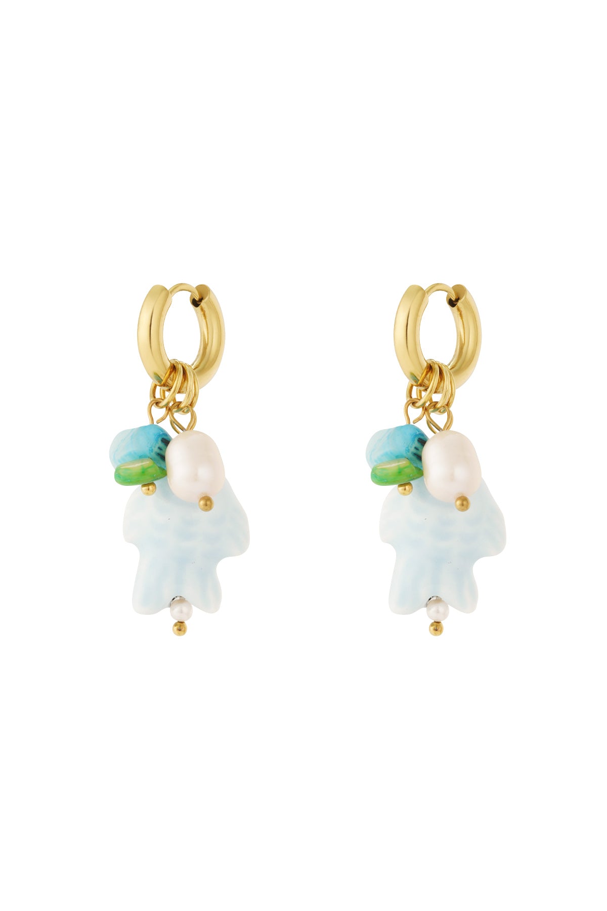 Orecchini con pesce e 2 perle