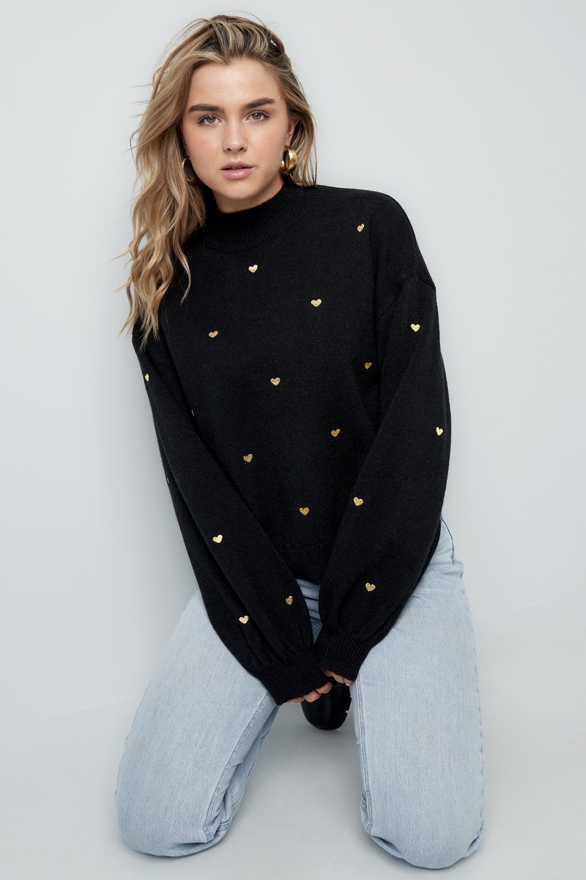 Maglione in Acrilico Stile Casual con Motivo Cuore Autunno/Inverno