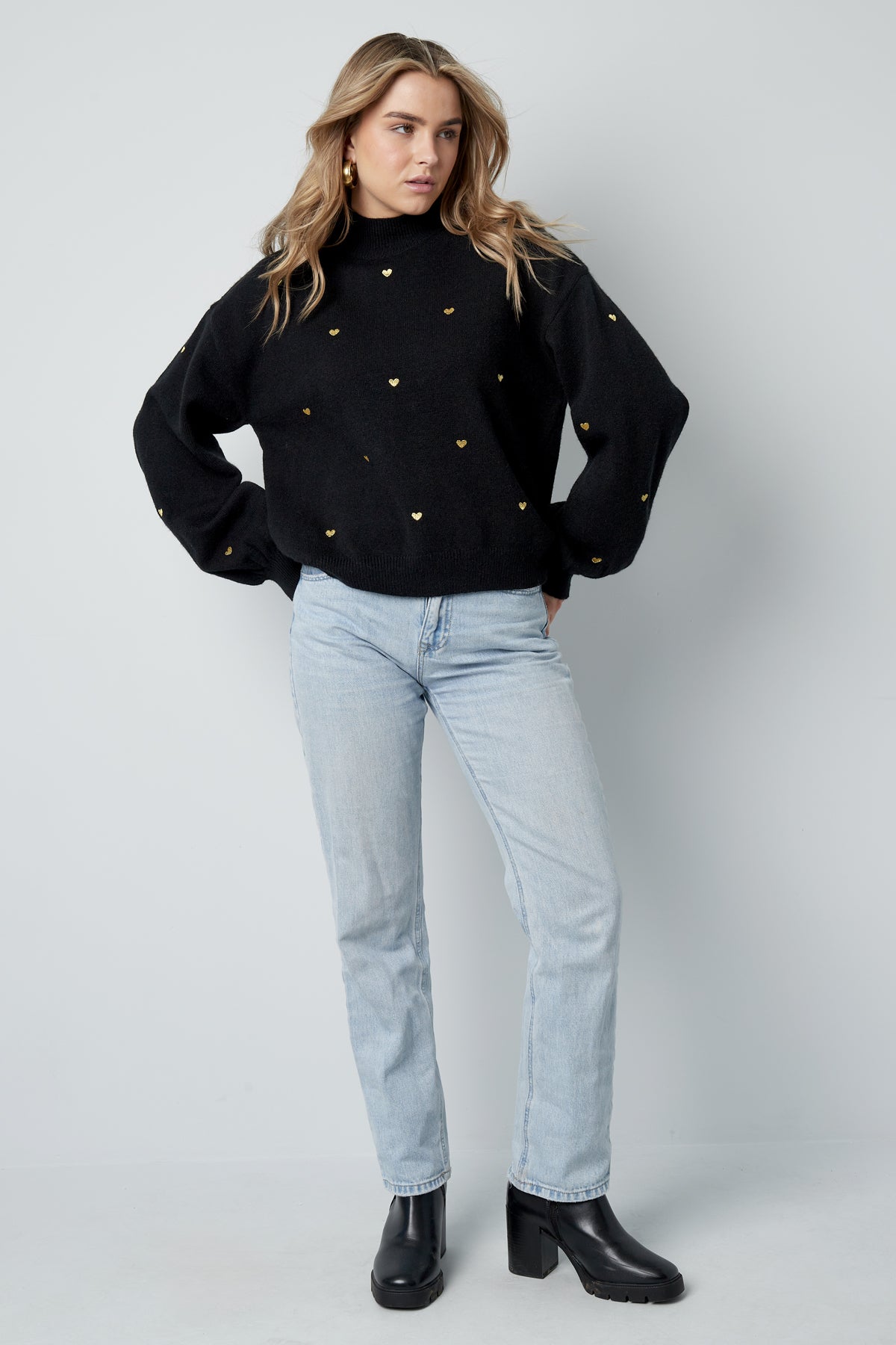 Maglione in Acrilico Stile Casual con Motivo Cuore Autunno/Inverno