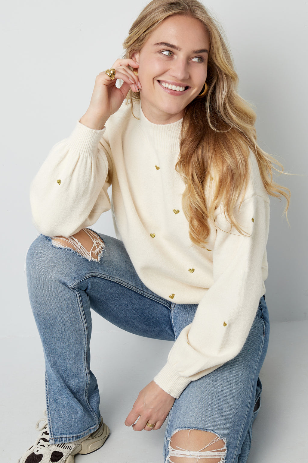 Maglione in Acrilico Stile Casual con Motivo Cuore Autunno/Inverno