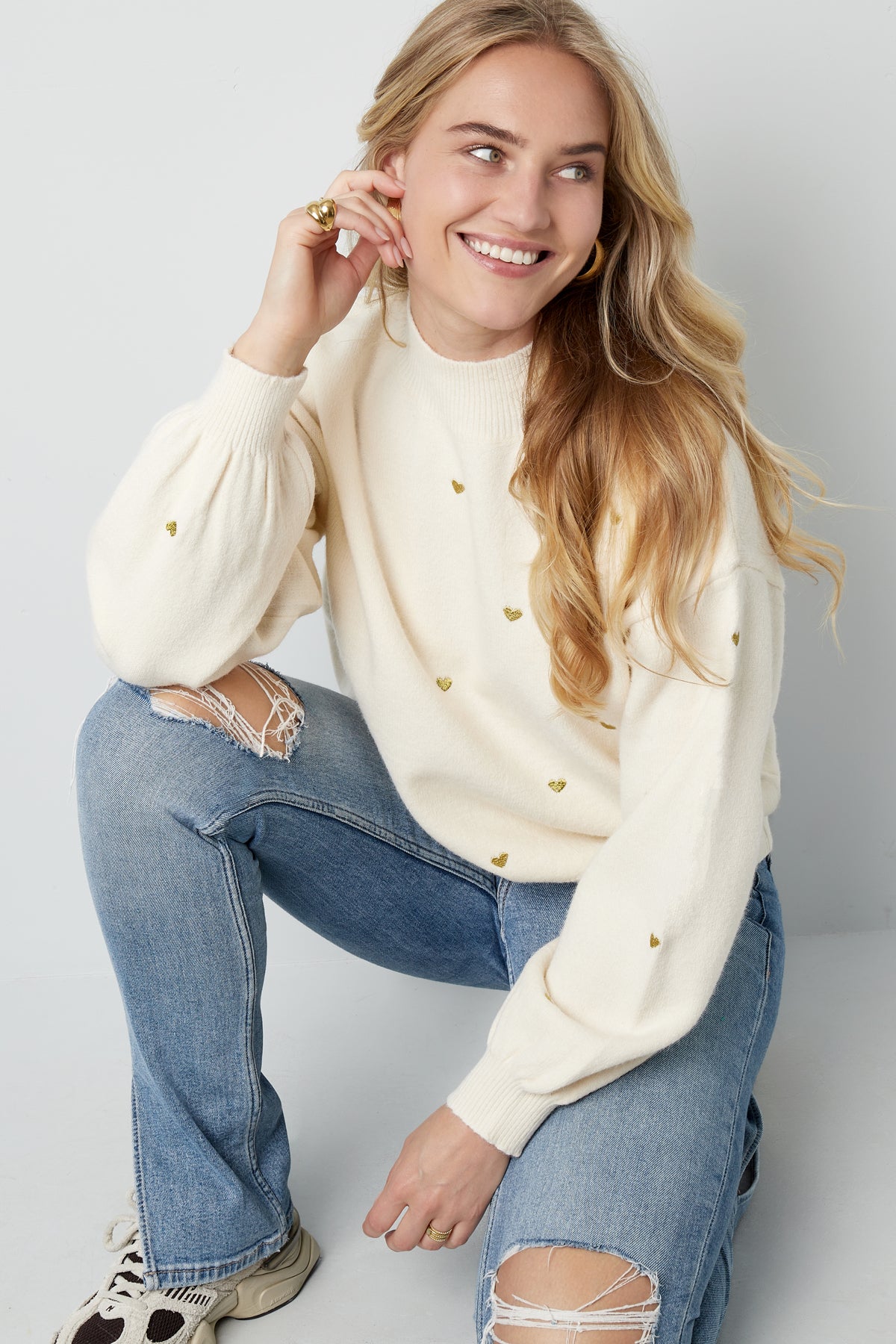 Maglione in Acrilico Stile Casual con Motivo Cuore Autunno/Inverno