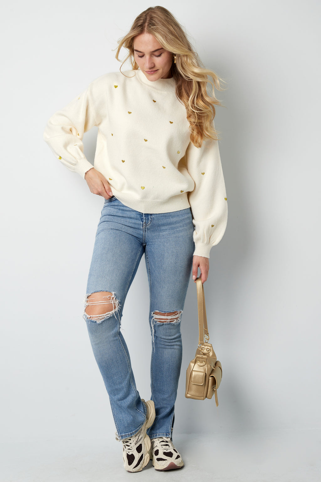Maglione in Acrilico Stile Casual con Motivo Cuore Autunno/Inverno