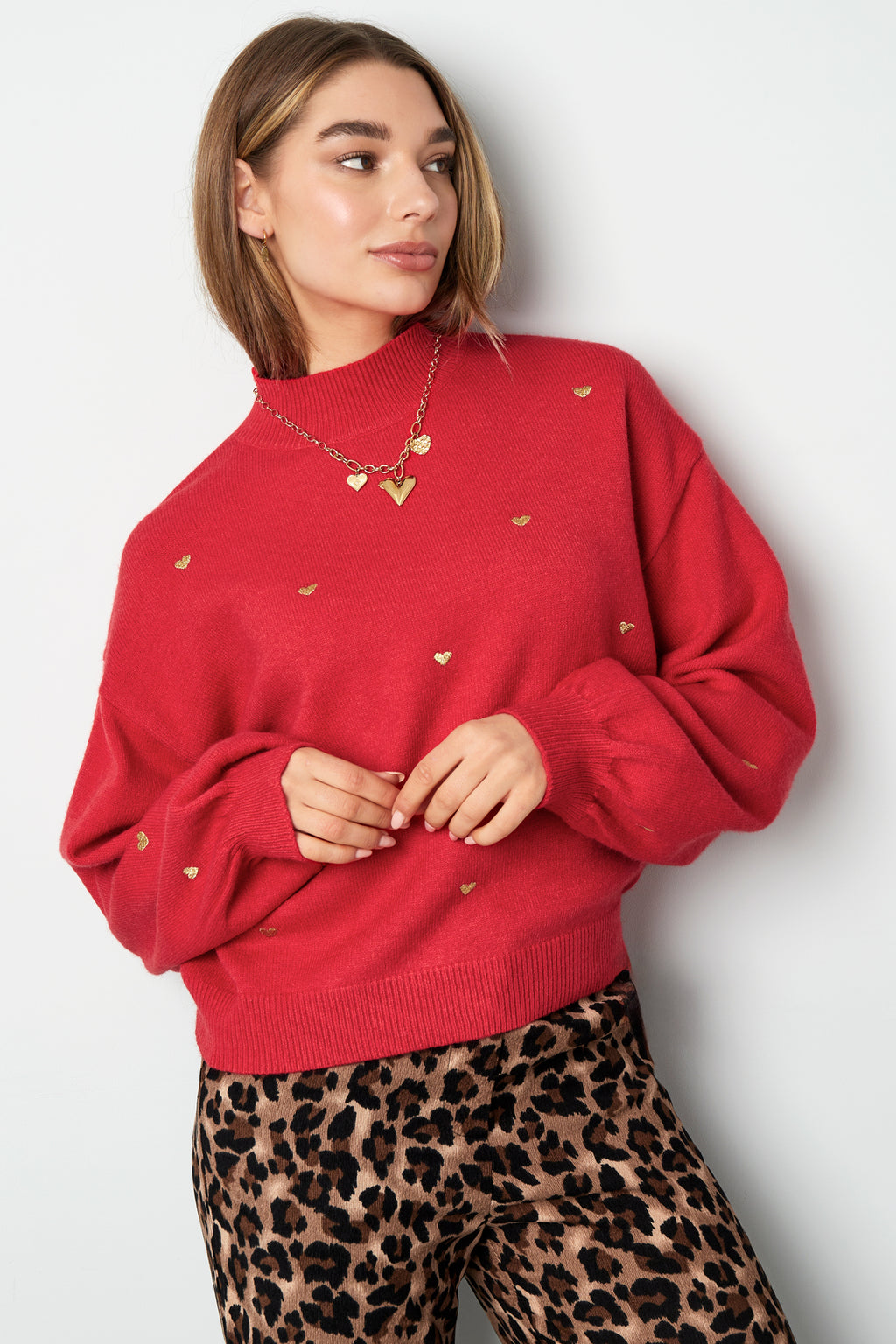 Maglione in Acrilico Stile Casual con Motivo Cuore Autunno/Inverno