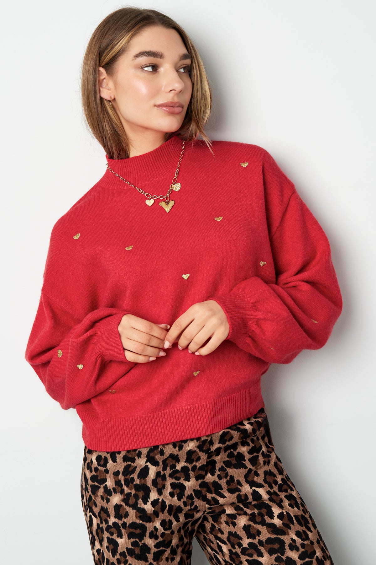 Maglione in Acrilico Stile Casual con Motivo Cuore Autunno/Inverno