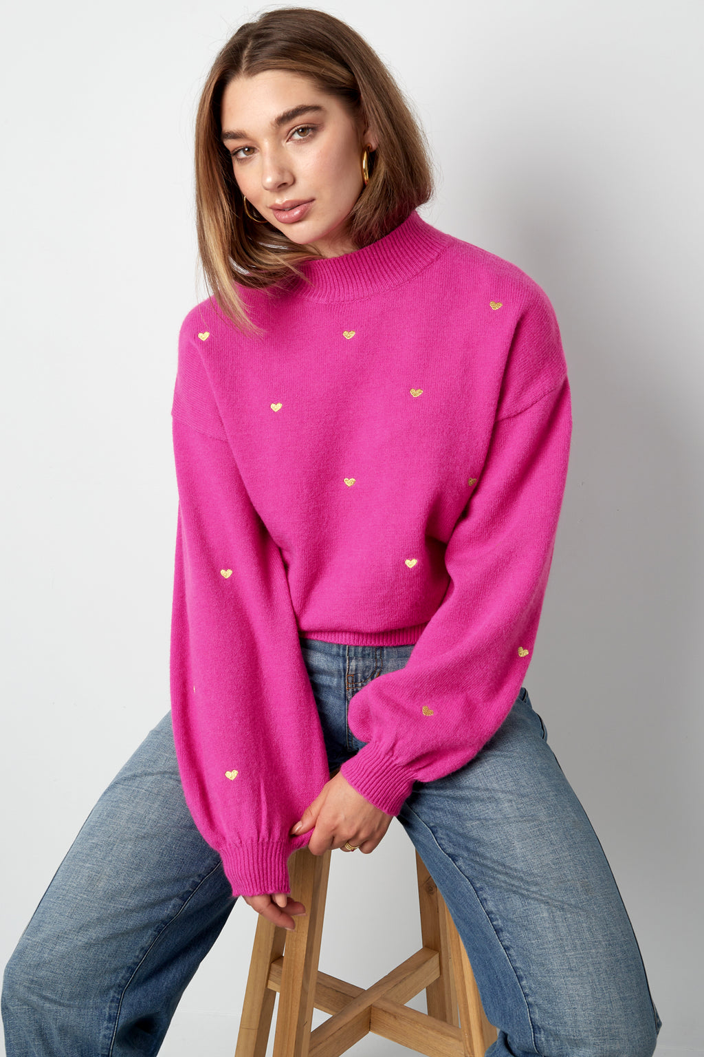 Maglione in Acrilico Stile Casual con Motivo Cuore Autunno/Inverno