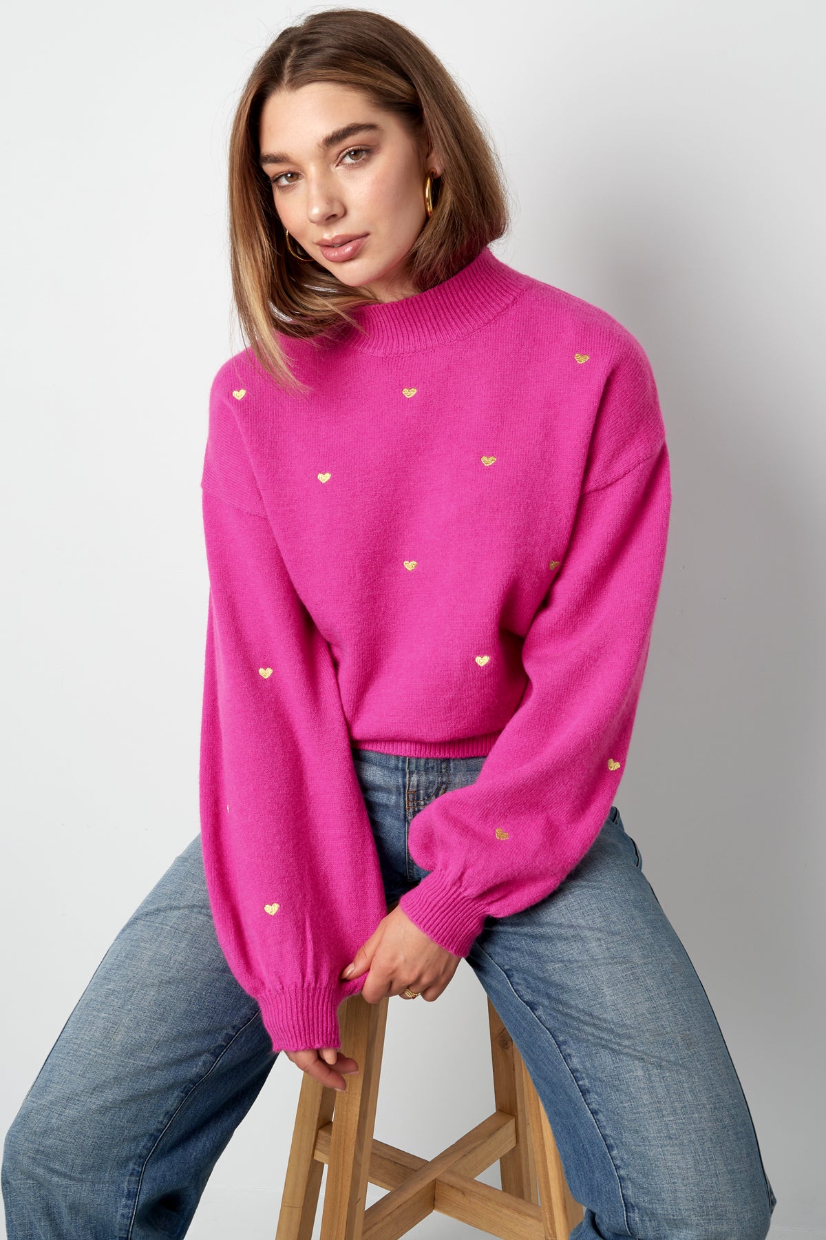 Maglione in Acrilico Stile Casual con Motivo Cuore Autunno/Inverno