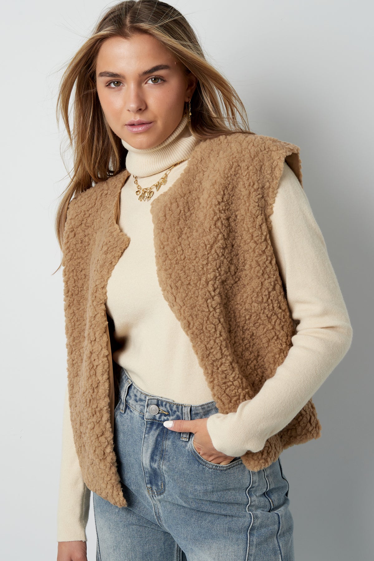 Woven Polyester Fiber Gilet Donna Casual Solid Color Fall/Winter