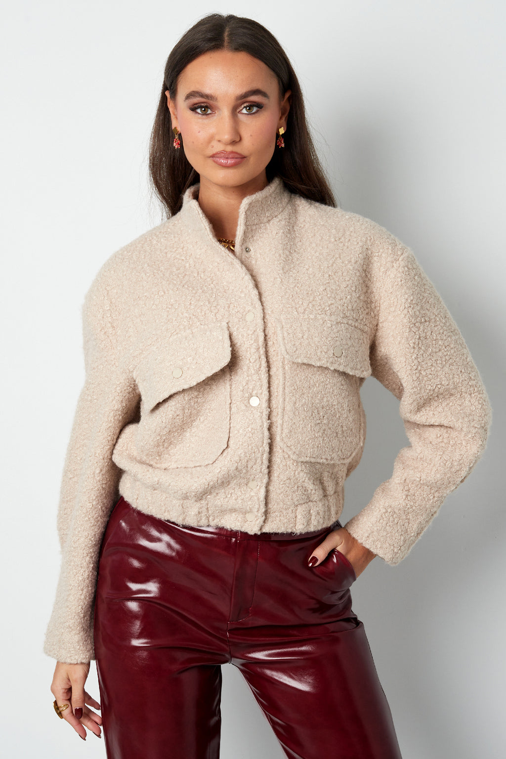 Giubbotto Donna in Fibra di Poliestere Tessuta Stile Casual Colore Puro Autunno/Inverno