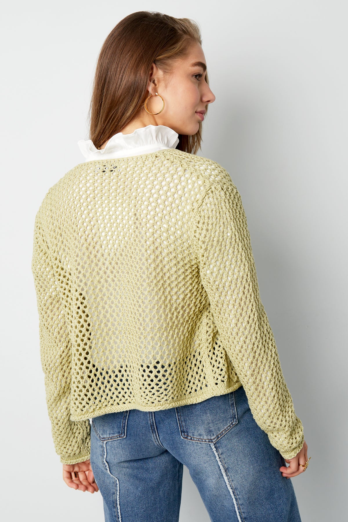 Cardigan di Maglia in Poliestere Donna Aperto Anteriore Motivo Uncinetto