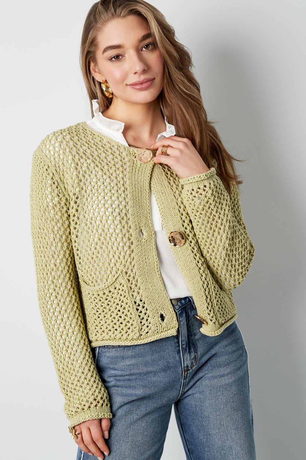 Cardigan di Maglia in Poliestere Donna Aperto Anteriore Motivo Uncinetto