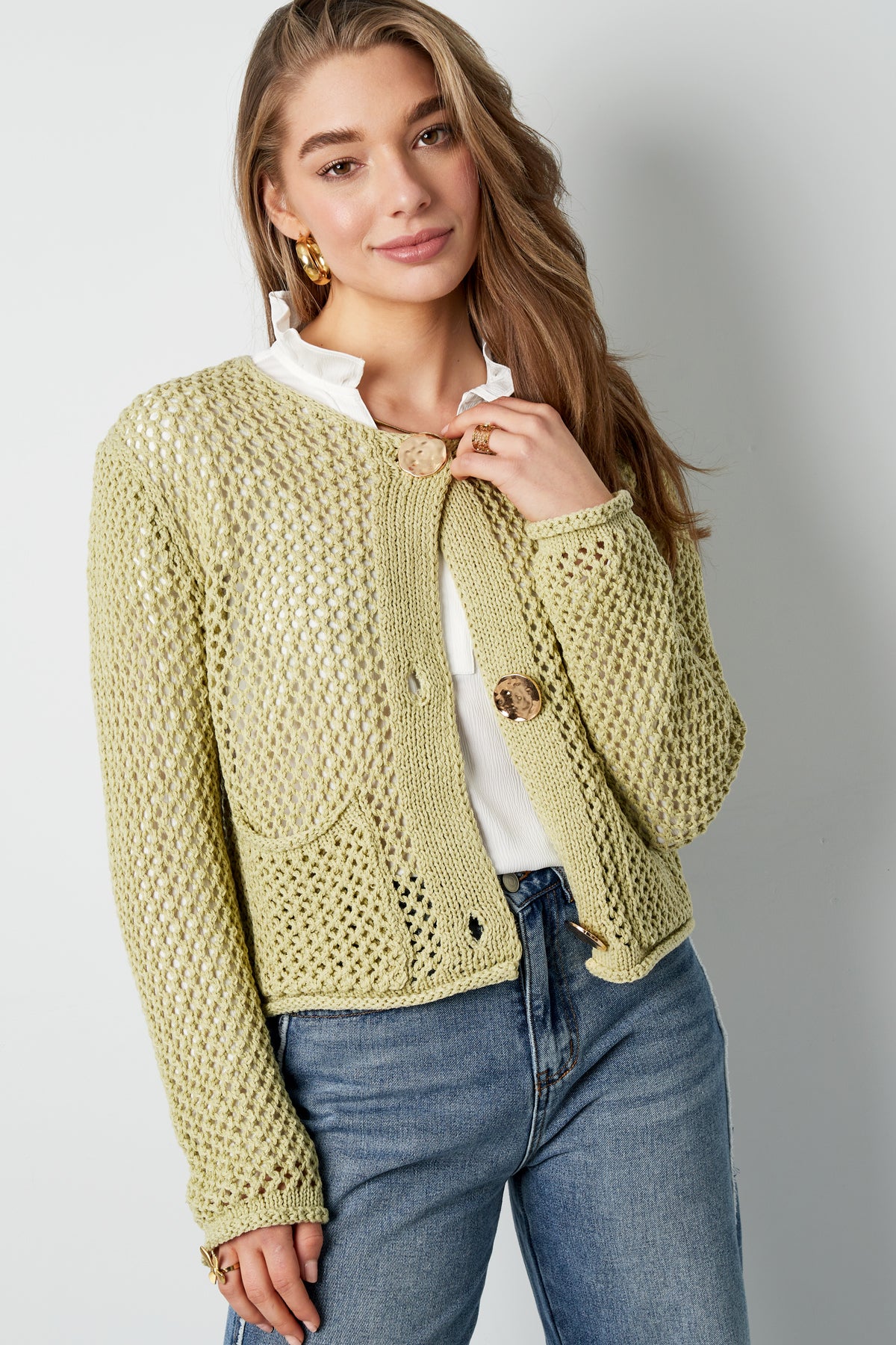Cardigan di Maglia in Poliestere Donna Aperto Anteriore Motivo Uncinetto