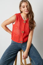 Maglia In Poliestere Tessuto Donna Gilet A Maglia Aperta
