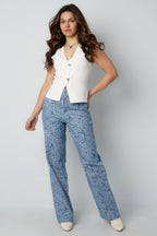 Cotone Tessuto Pantaloni Dritti Donna Casual Stampa Fiorita