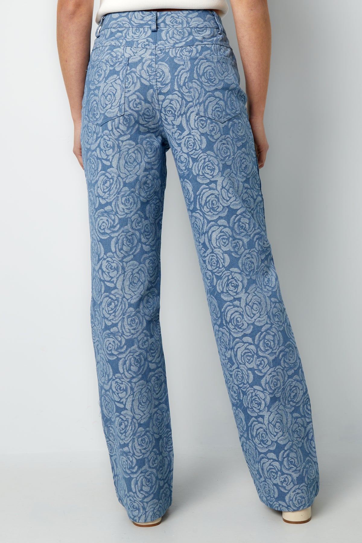 Cotone Tessuto Pantaloni Dritti Donna Casual Stampa Fiorita