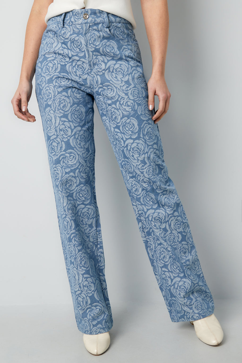 Cotone Tessuto Pantaloni Dritti Donna Casual Stampa Fiorita