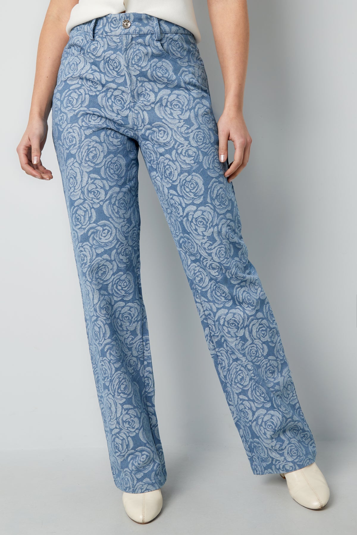 Cotone Tessuto Pantaloni Dritti Donna Casual Stampa Fiorita