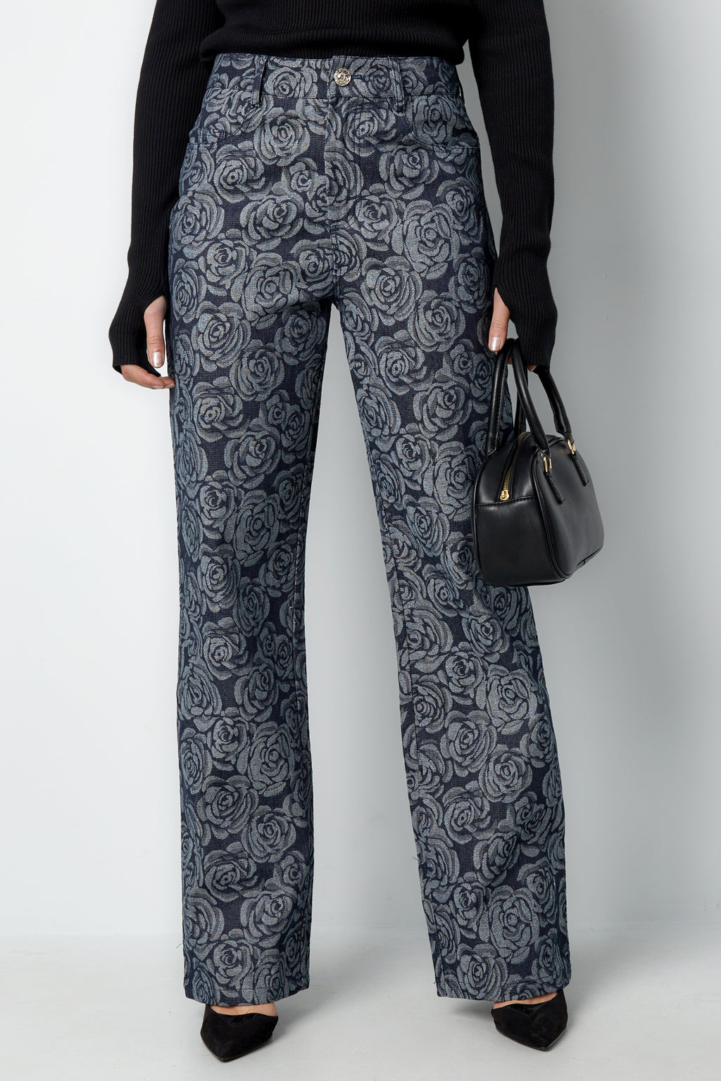 Cotone Tessuto Pantaloni Dritti Donna Casual Stampa Fiorita