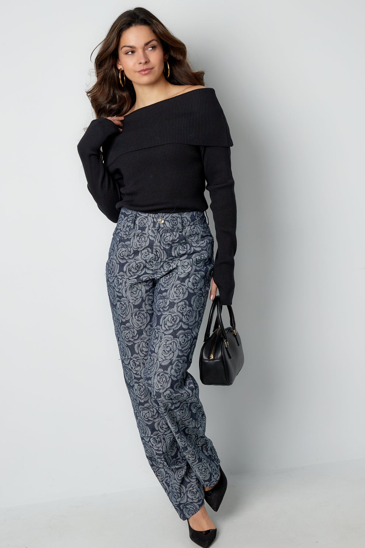 Cotone Tessuto Pantaloni Dritti Donna Casual Stampa Fiorita