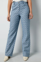 Cotton Woven Donna Pantalone Retto Motivo Geometrico