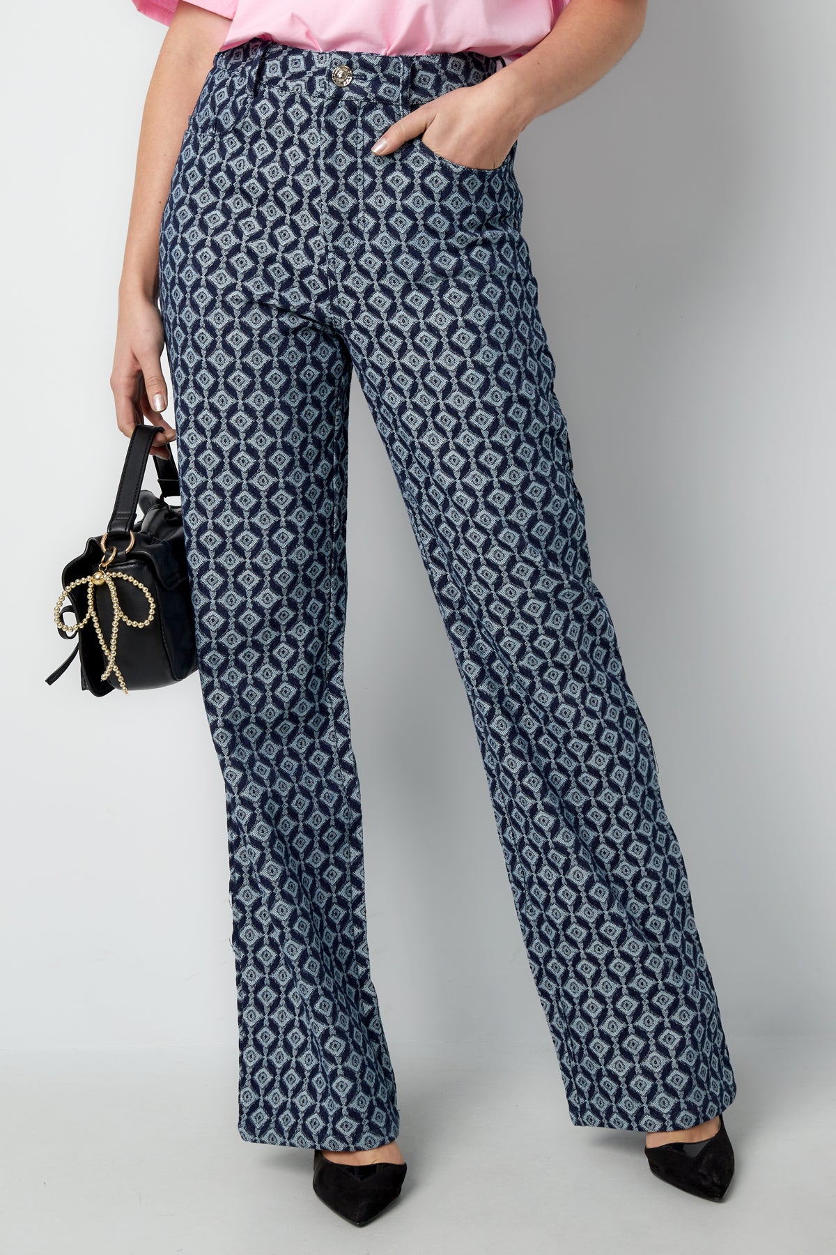 Cotton Woven Donna Pantalone Retto Motivo Geometrico