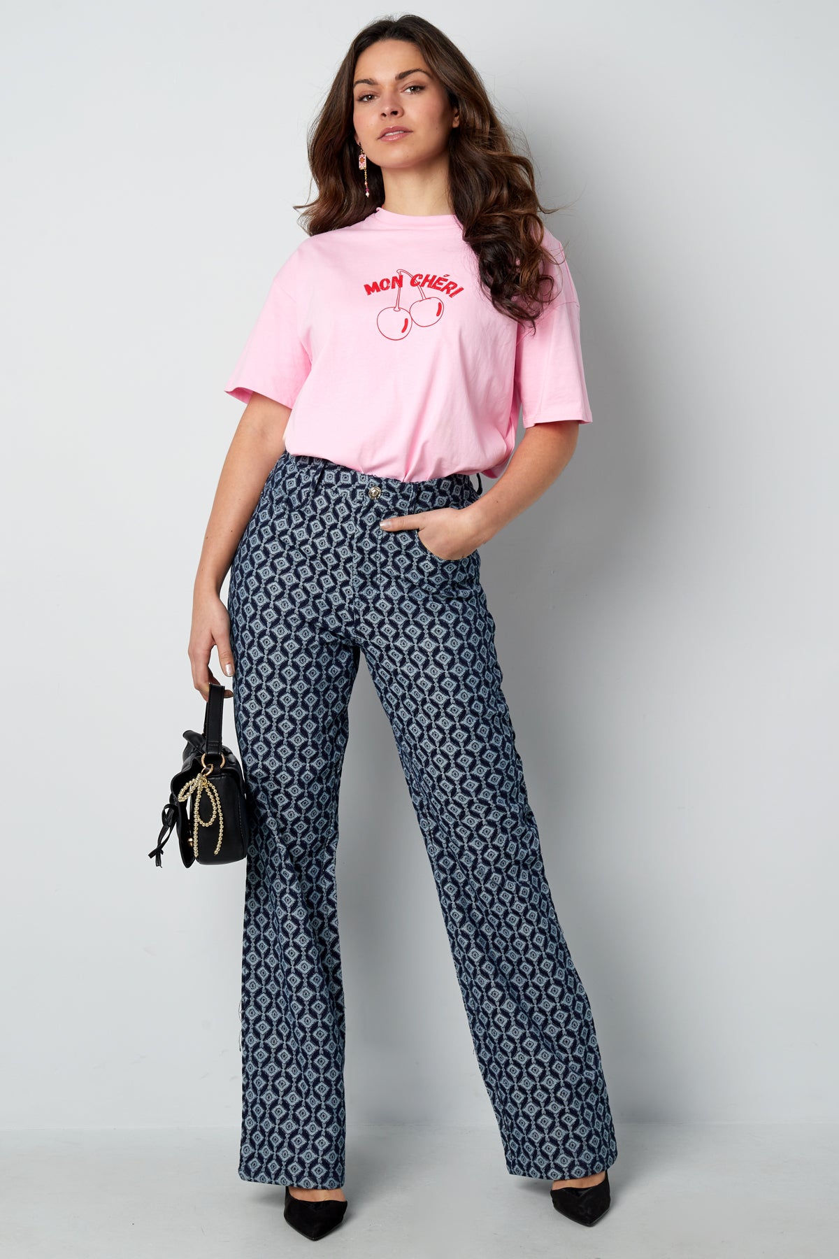 Cotton Woven Donna Pantalone Retto Motivo Geometrico