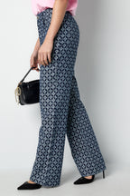 Cotton Woven Donna Pantalone Retto Motivo Geometrico