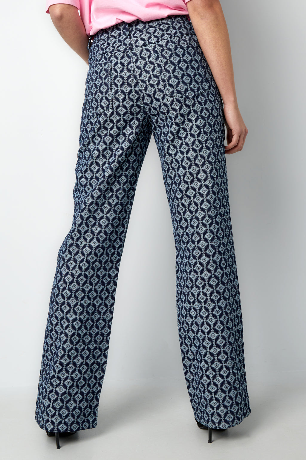 Cotton Woven Donna Pantalone Retto Motivo Geometrico