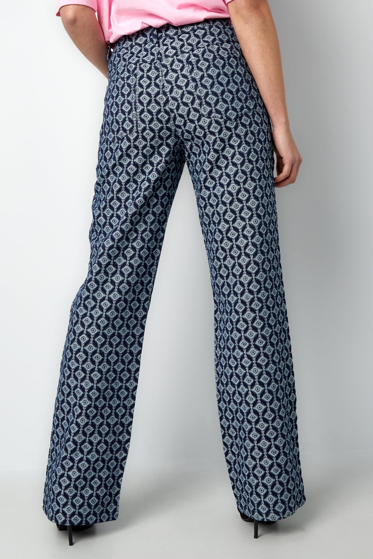 Cotton Woven Donna Pantalone Retto Motivo Geometrico