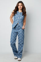 Cotone Tessuto Pantaloni Dritti Donna A quadri Casual