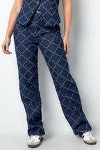 Cotone Tessuto Pantaloni Dritti Donna A quadri Casual