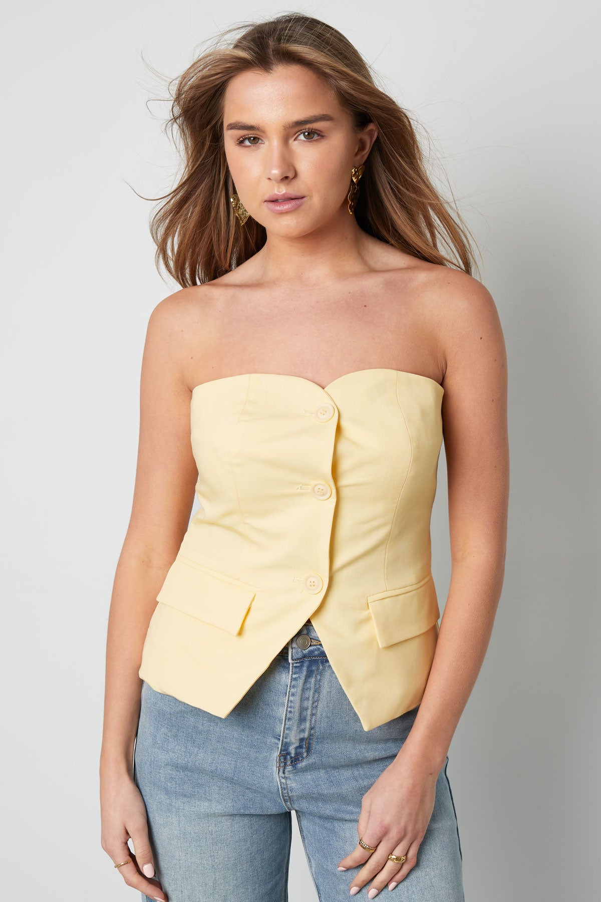 Top Senza Maniche Donna in Poliestere Design Strutturato con Pulsanti