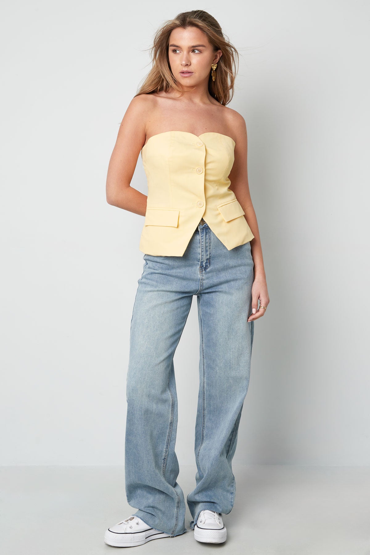 Top Senza Maniche Donna in Poliestere Design Strutturato con Pulsanti