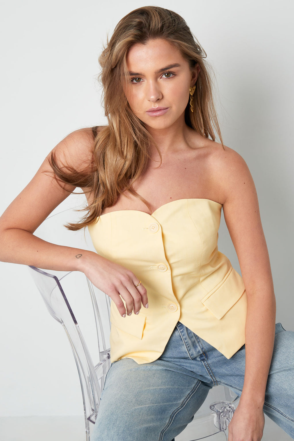 Top Senza Maniche Donna in Poliestere Design Strutturato con Pulsanti