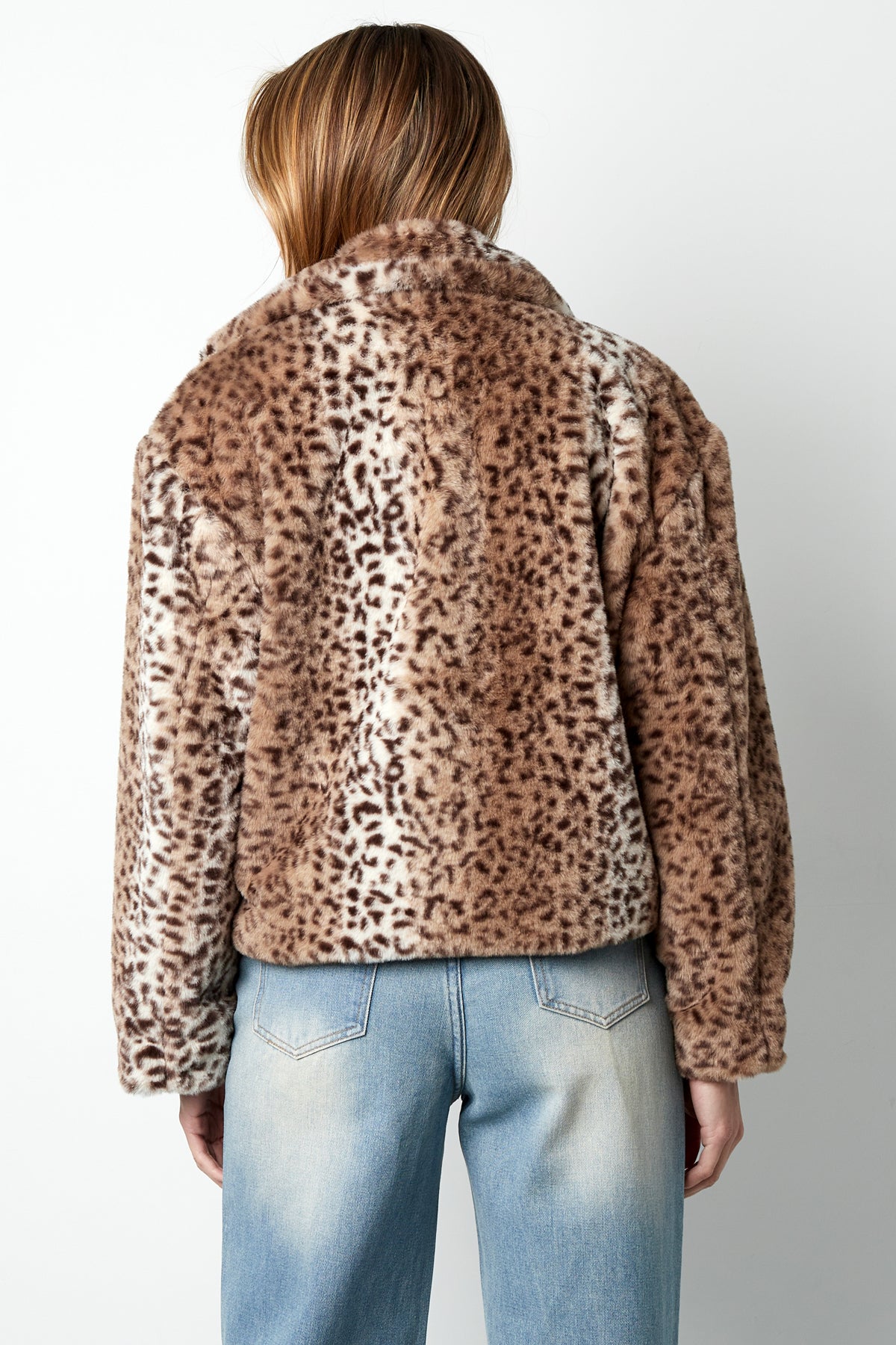 Giubbotto Donna in Poliestere Pelliccia Sintetica Stampa Leopardo Caldo e Accogliente