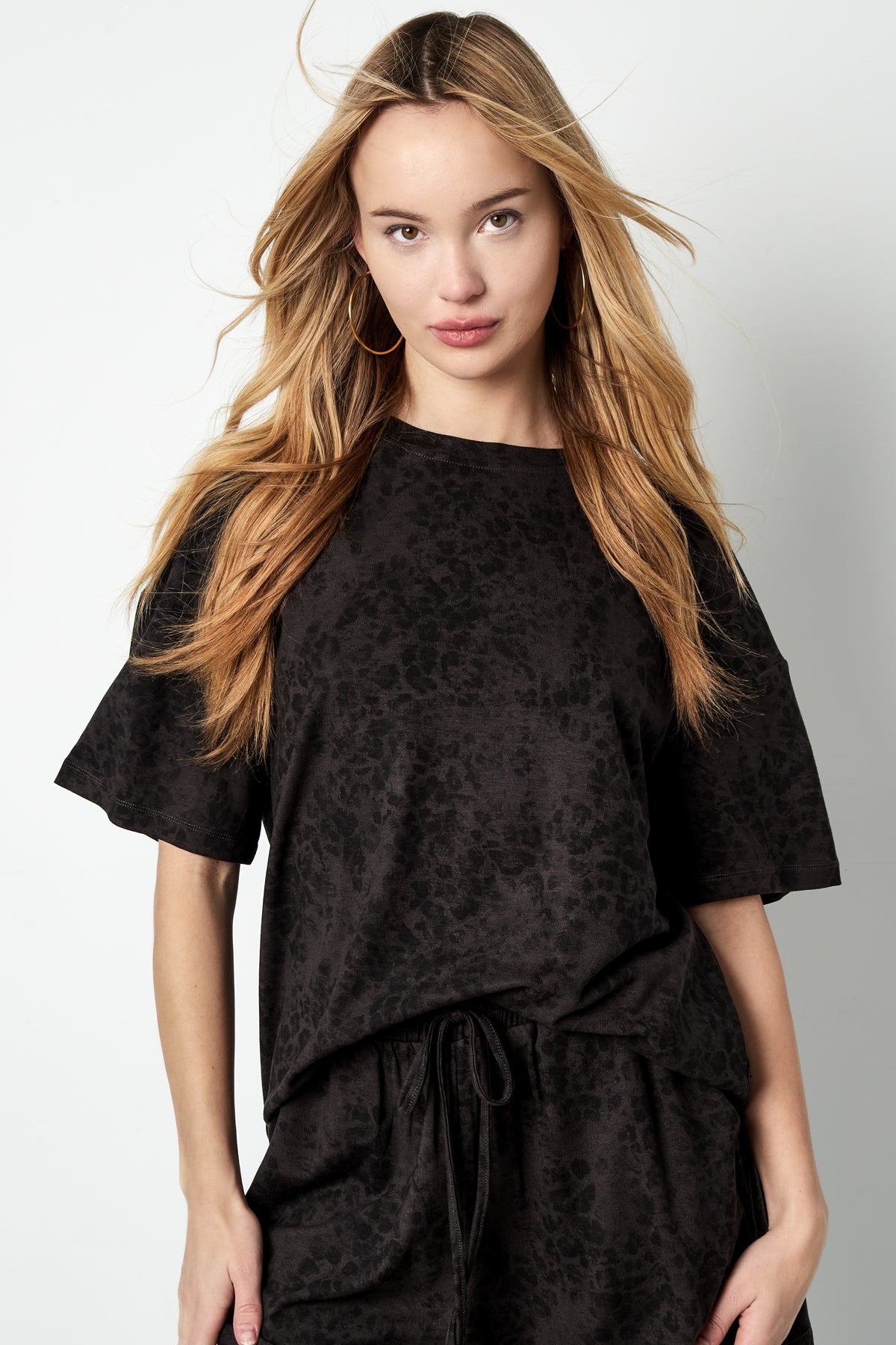 Cotone Maglietta Donna Oversized Stampa Leopardo