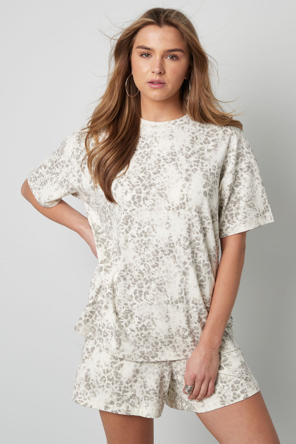 Cotone Maglietta Donna Oversized Stampa Leopardo
