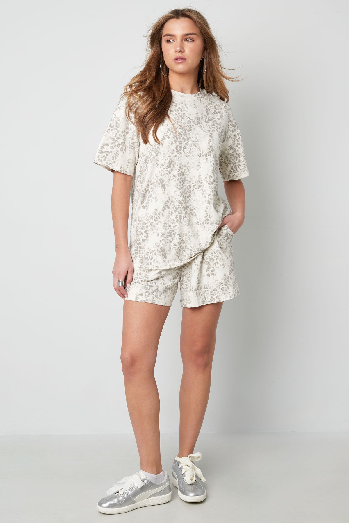 Cotone Maglietta Donna Oversized Stampa Leopardo