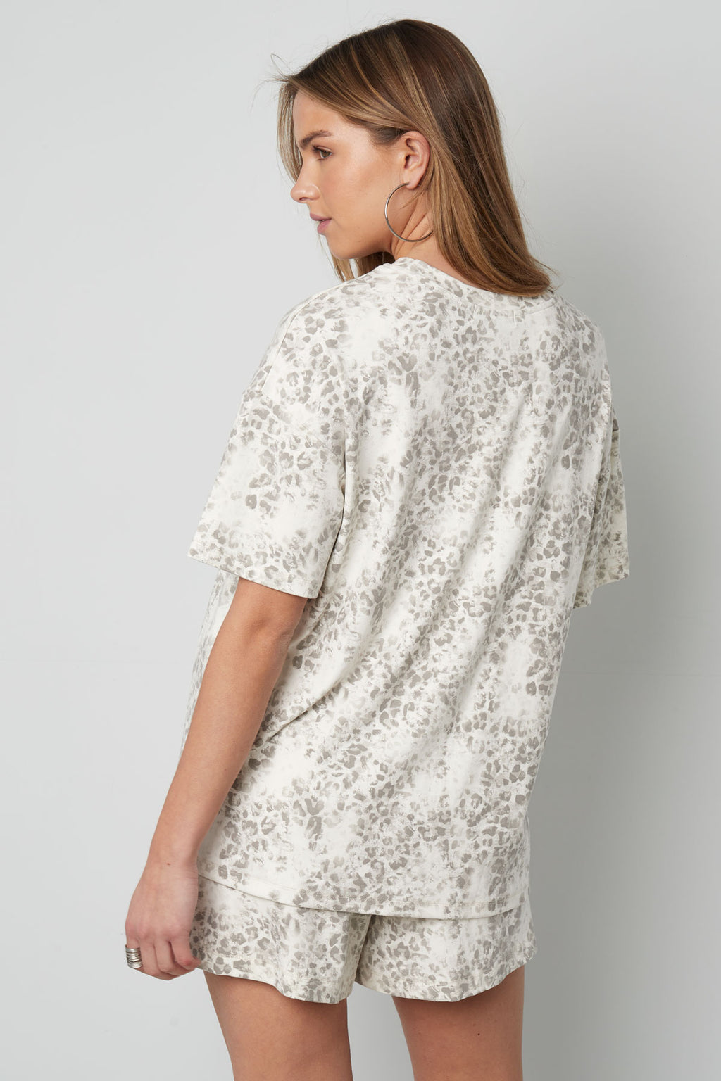 Cotone Maglietta Donna Oversized Stampa Leopardo