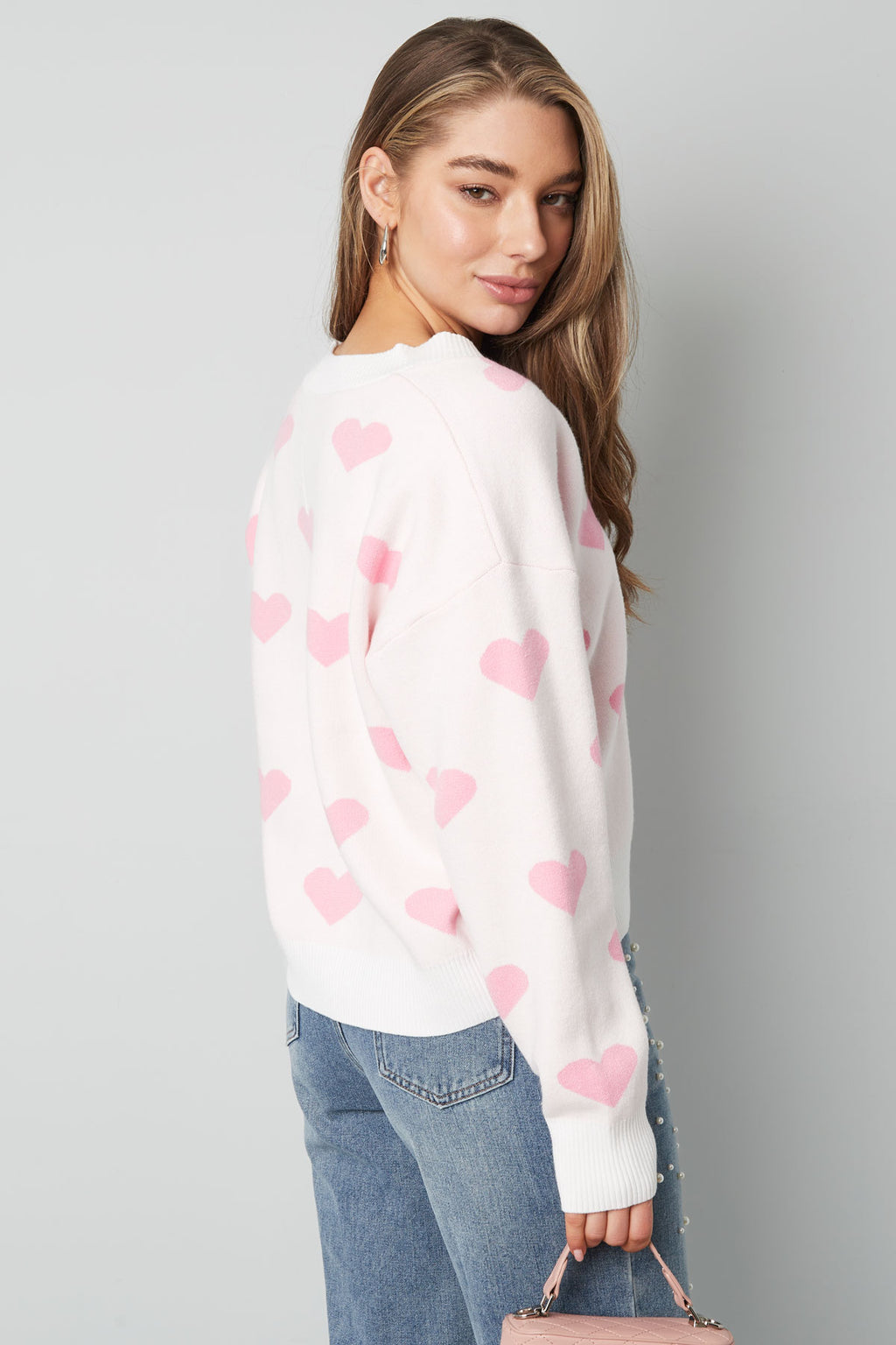 Viscosa Maglia Cardigan Donna Carino Motivo Cuore Autunno/Inverno