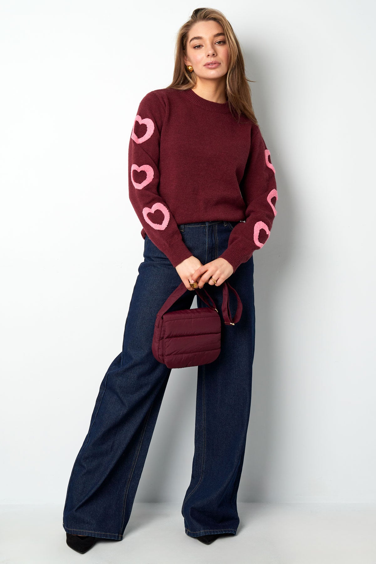 Maglione in Mistura di Lana Maglia Donna Girocollo Design a Cuori