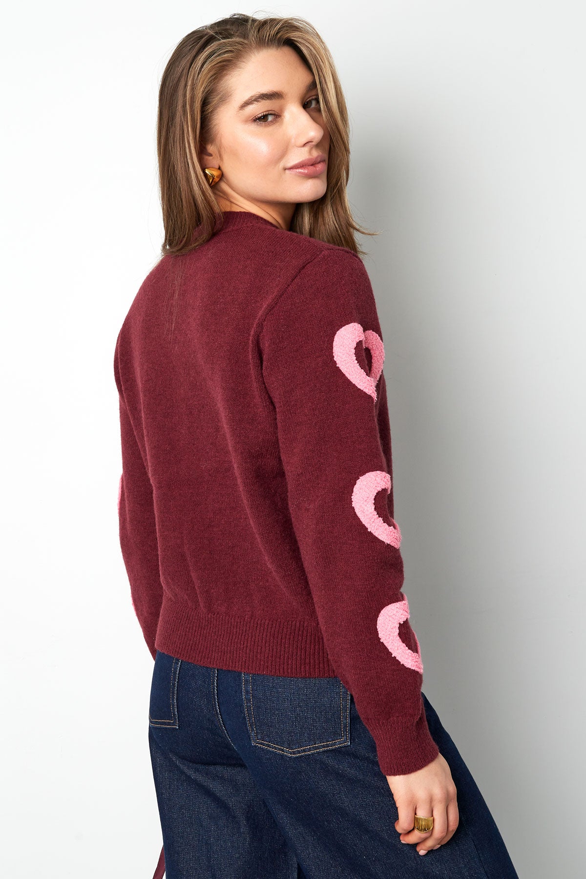 Maglione in Mistura di Lana Maglia Donna Girocollo Design a Cuori