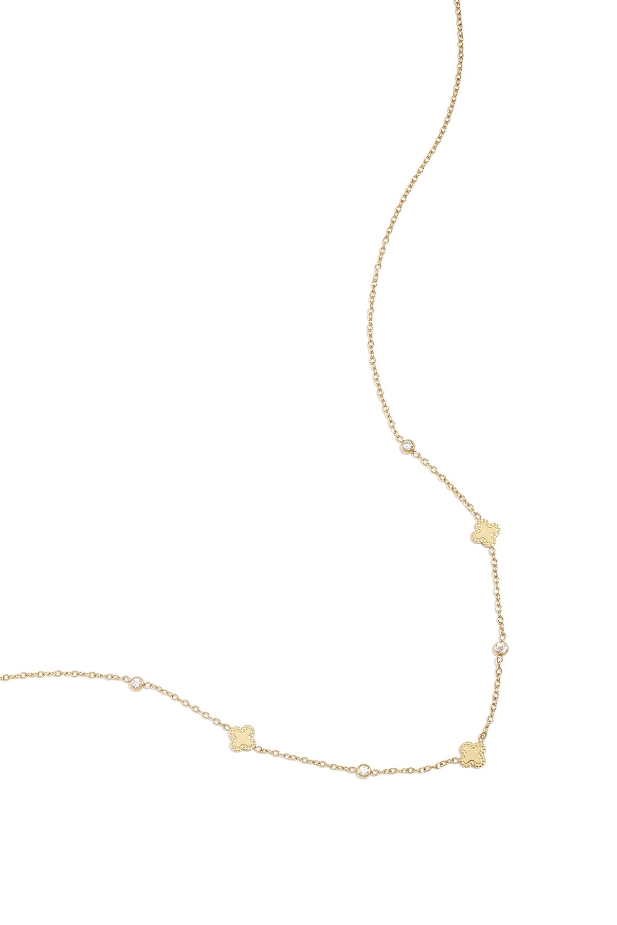 Collana con trifogli e pietre rotonde di zirconi cubici